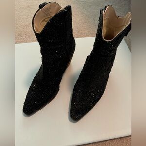 Black rhinestone ankle boots